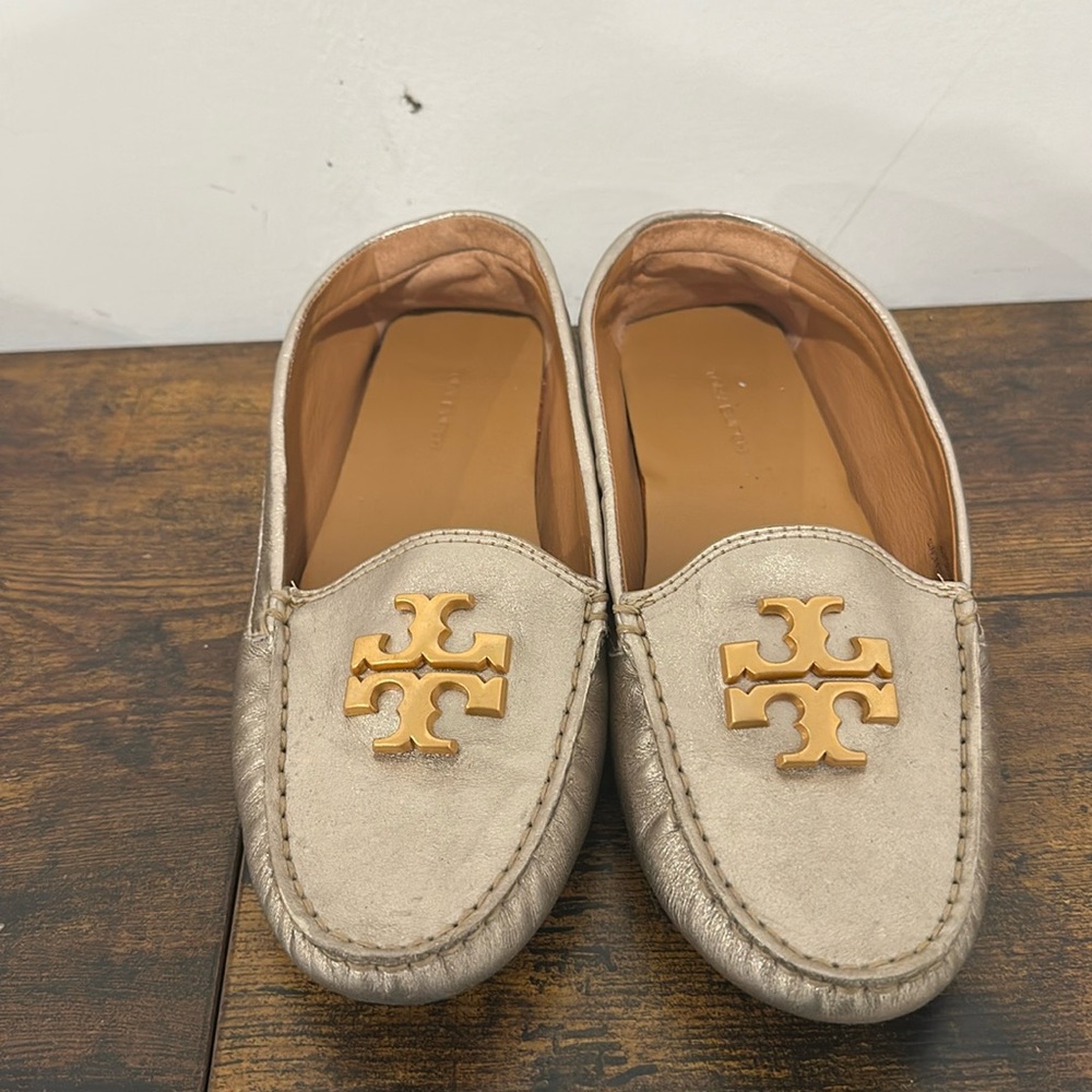 silver Tory Burch loafers